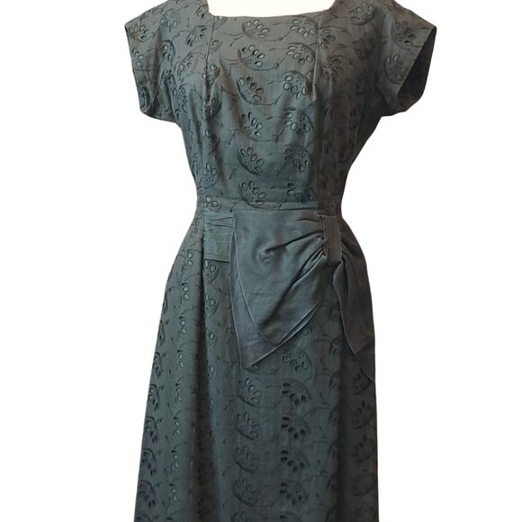Vintage Dresses & Skirts - VTG Eyelet Little black Bombshell wiggle dress VLV 50s 60s